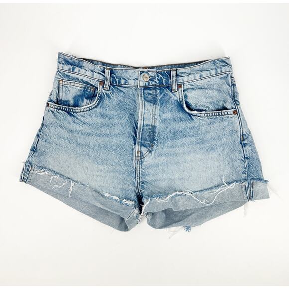 Reformation High Waist Cuffed Jean Shorts Light Wash Size 30